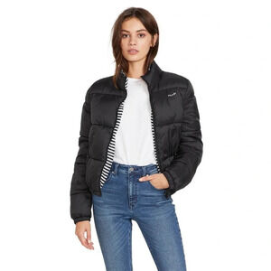 Volcom Puffs N Stuff Reversible Zip Up Striped Puffer Jacket Coat Black